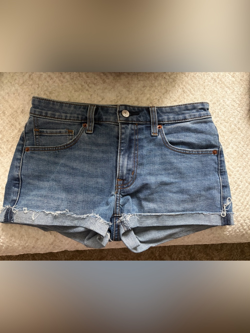 Abercrombie & Fitch Distressed Mid rise -Blue Denim Shorts